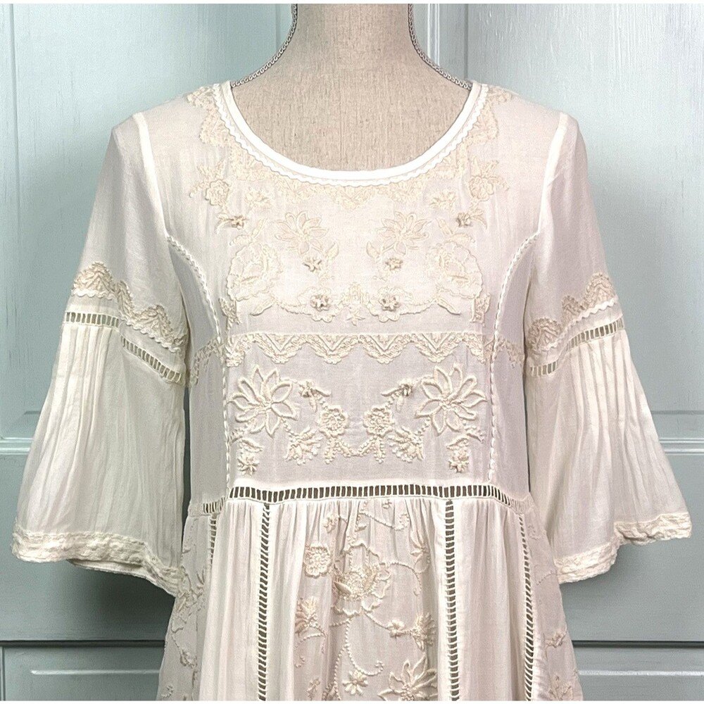 Anthropolgie Akemi + Kin Tunic Dress Ivory Bell Slve Embroidered Cotton XXSP